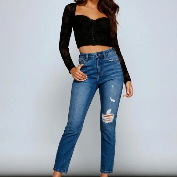 Windsor Womens Long-Sleeve Black Velvet Bustier Crop Top, Size Small - Picture 12 of 12